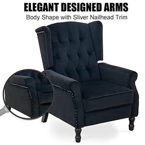 Altrobene Velvet Accent Chair, Push Back Recliner Chair, Wingback Arm Chair for Living Room/Bedroom/Home Theater/Reception Area, Black Altrobene