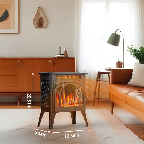 Electric Fireplace Stove, Fast Heating, 1500W X Infrared Fireplace Heater with 8H Timer, Remote Control, Freestanding Stove with Adjustable 3D Flame Overheat Protection, Indoor Fireplace Electactic