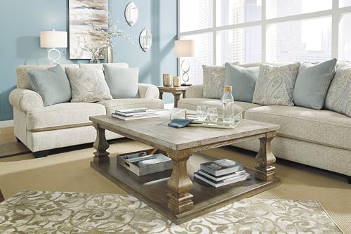 Signature Design by Ashley Monaghan Vintage Loveseat with Accent Pillows, Reversible Cushions and Rolled Arms, Beige Signature Design by Ashley