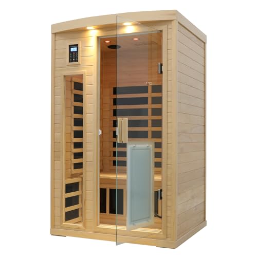 LTCCDSS 2 Person Ultra Low EMF(0-1mG)Infrared Sauna, Hemlock Wooden Far Infrared Sauna for Home with 8 Heaters, 2* Bluetooth Speakers, Reading Lamps, Outdoor Lamps, 3 Chromotherapy Lamps Indoor Sauna LTCCDSS