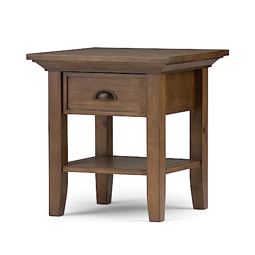 SIMPLIHOME Redmond SOLID WOOD 19 inch wide Square End Side Table in Rustic Natural Aged Brown with Storage, 1 Drawer and 1 Shelf, for the Living Room and Bedroom SIMPLIHOME