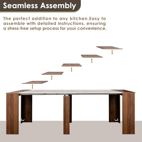 Banzeem Extendable Dining Table, Transformer Extra Console Table for 1-12 People, Folding Space Saving Dining Room Table for Homes, Apartments, Walnut Banzeem