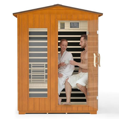 RESTISLAND Outdoor Sauna 3 Person, Far Infrared Sauna for Home Low EMF, Wooden Spa Dry Saunas Room with Infrared Lighting and Bluetooth Speakers, 7 Colors Chromotherapy for Outdoor, Indoor and Gym