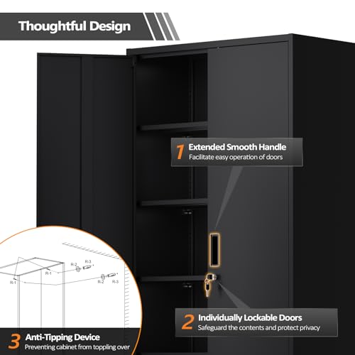 VINGLI Metal Garage Storage Cabinet with 2 Doors and 5 Adjustable Shelves, 71" Tall Steel Lockable File Cabinet, Locking Tool Cabinets for Home Office Garage Gym School (Black) VINGLI