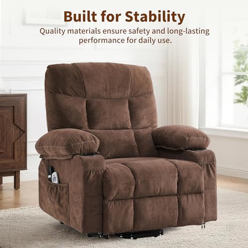PoteSoar Power Lift Recliner Chair for Elderly with Massage and Heat, Comfortable Electric Power Reclining Chair with Side Pockets,2 Cup Holders and USB Charging Port for Living Room (Dark Brown)