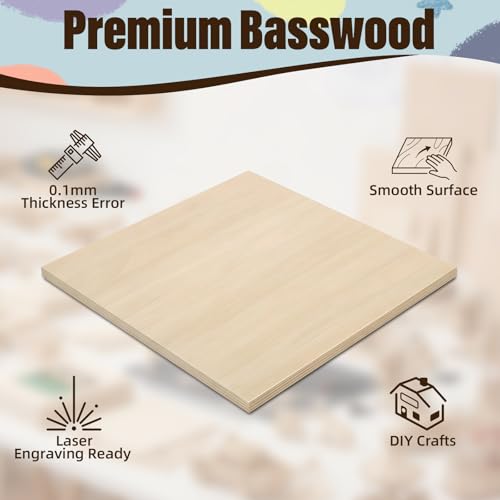 12 Pack Basswood Sheets 12"x12"x1/8", 3mm Basswood for Laser Cutting and Engraving, Unfinished Wood for Crafts, DIY Ornaments and Architectural Models, Wood Burning SPROOKJE
