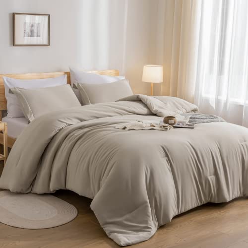 weigelia King Size Comforter Set 7 Pieces Oatmeal Comforter Set King Bed in a Bag Soft Fluffy Bedding Comforter with Sheets, Pillow Shams and Pillowcases for All Season weigelia