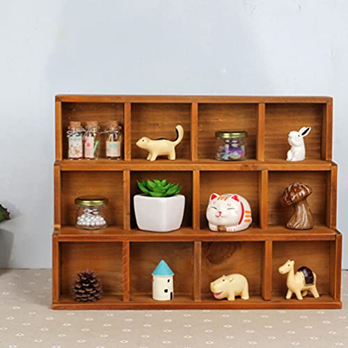 Book Display Stand Wooden Shadow Box Display Shelf: Wall Mounted Rustic Display Rack Multi Layer Stand for Action Figure Mini Figurine Vendors Zerodeko