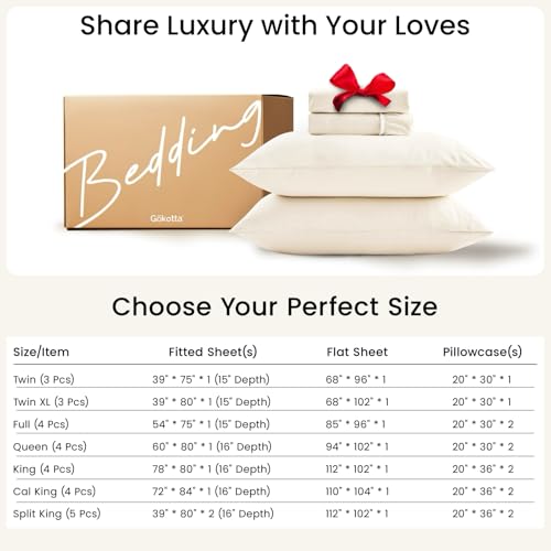 GOKOTTA 4-Pcs King Size Sheets Set, 10-16" Deep Pocket, Non-Slip Elastic Corner Straps, Washed & Brushed Microfiber Polyester - Hotel Luxury, Ultra Soft, Breathable, Wrinkle-Free, Anti-Rip - Beige GOKOTTA