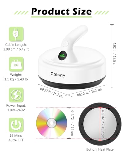Calogy Mini Heat Press, Small Round Heat Press Machine 5" Diameter, Portable Iron 4 Levels Temp Max 410℉ for Heating Transfer Sublimation Crafts, DIY Coaster, Bag, Pillow, Ceramic (Ivory White) Calogy