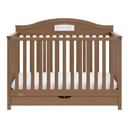 Graco Story 5-in-1 Convertible Crib with Drawer – GREENGUARD Gold Certified Wood Crib, Converts to Toddler Bed, Daybed, Full-Size Bed, Nursery Storage Drawer, Reversible Headboard (Hazelnut)