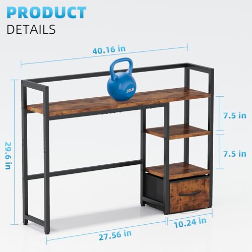 Marbrasse Desk Shelf with Drawer, 40" Desk Hutch for Computer Monitor, Wooden Desktop Bookshelf Storage Rack for Home Office Dorm - Dark Brown Marbrasse