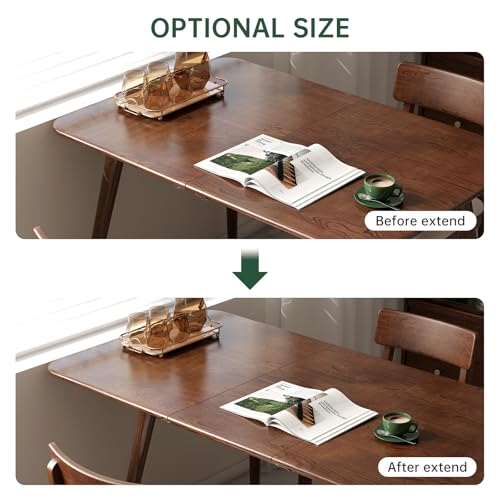 39’’-55’’ Oak Extendable Dining Table and Chairs Set of 4, Solid Wood Folding Kitchen Table, Mid Century Modern Dinner Table for Kitchen, Apartment, Living Room (Walnut 39''-55''+4 Cushion Chairs) Wayshome