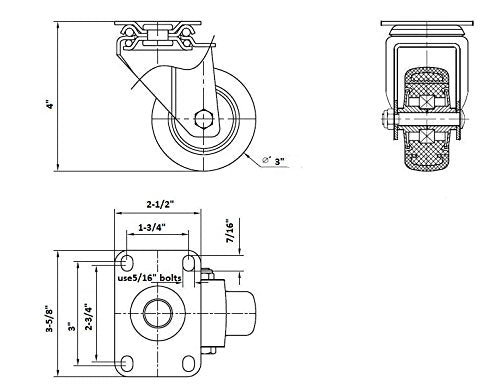 Finnhomy 3 Inch Swivel Casters Wheels Set of 4 Heavy Duty Plate Casters Premium Polyurethane Wheels PU Load Bearing 2,200 Lbs Anti-wear Smooth Casters Red (Free Screws) Finnhomy