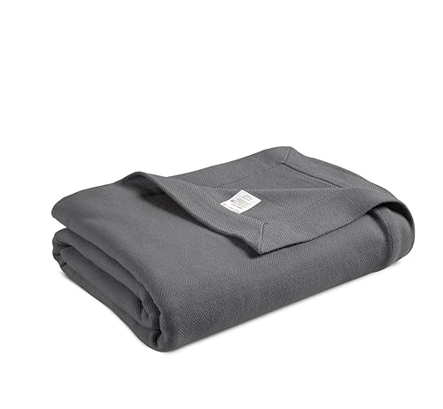 LANE LINEN Twin Blanket 100% Cotton Blankets Twin Size for Bed - Herringbone Weave (68"x90") Soft & Cozy Bed Blankets - Great Gifting in Any Season for Everyday Bedding - Oeko-TEX Certified - Grey LANE LINEN