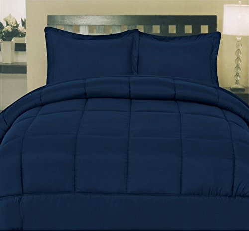 Sweet Home Collection 5 Piece Comforter Set Bag Solid Color All Season Soft Down Alternative Blanket & Luxurious Microfiber Bed Sheets, Navy, Twin Sweet Home Collection