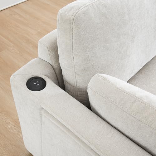 Ball & Cast Oversized Modular L Shaped Sectional Sofa W/Movable Ottoman and USB Ports,5 Seater Chenille Couch W/ 2 Armrest Pillows,Side Pocket & Folding Table,for Living Room,Apartment,Beige,130" Ball & Cast