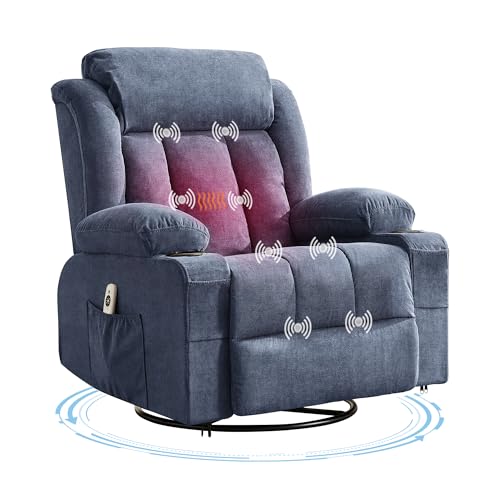 GarveeLife Rocking Recliner Chair for Nursery Glider Recliner with Cup Holder Swivel Rocker with Upholstered Deep Seat Comfy Single Sofa for Living Room Blue
