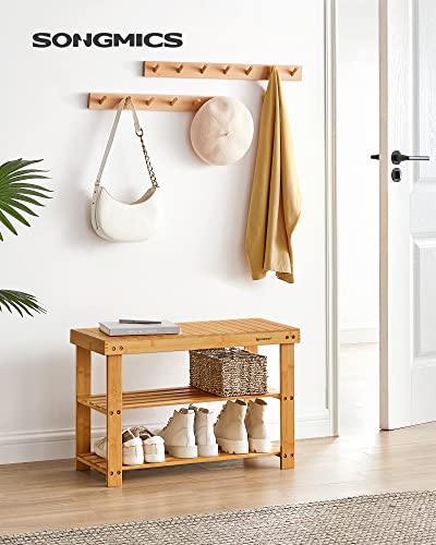 SONGMICS Shoe Rack Bench, 3-Tier Bamboo Shoe Storage Organizer, Entryway Bench, Holds Up to 286 lb, 11.3 x 27.6 x 17.8 Inches, for Entryway Bathroom Bedroom, Natural ULBS04N SONGMICS