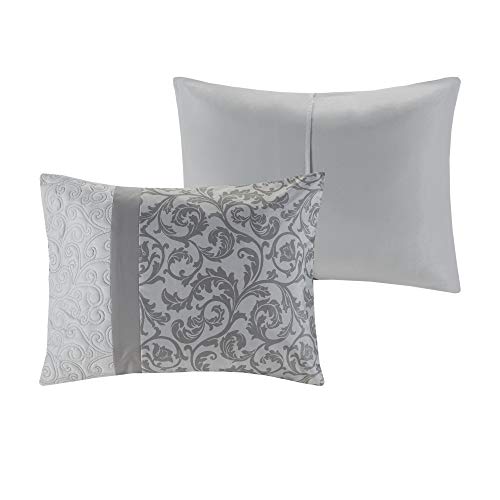 510 DESIGN Luxe Quilted Comforter Set Modern Transitional Design, All Season Down Alternative Warm Bedding Matching Shams, Bedskirt, Decorative Pillow, Cal King, Ramsey Damask Grey