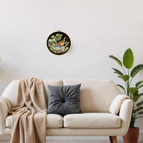 GOLDEN SMILE Robin Embroidery Starter Kit (8" Bamboo Hoop, 3 Needles & Ample Thread Included) - Water-Soluble Nest Pattern, Video Tutorials for Beginners - Create a Symbol of Hope & Warmth