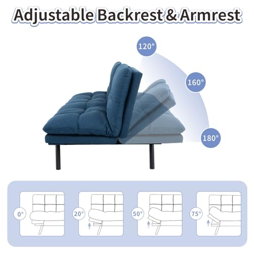MUUEGM Futon Sofa Bed Memory Foam Navy Blue Futons Modern Office Couch Sleeper Bed Convertible Love seat Sofa for Small Spaces,Apartment,Office with Adjustable Armrest Backrest MUUEGM