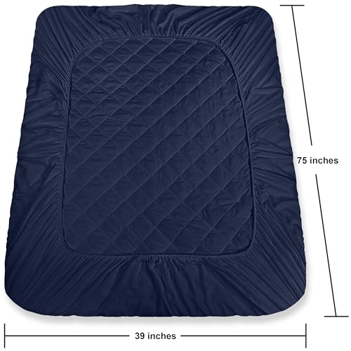 Utopia Bedding Quilted Fitted Mattress Pad, Twin Size, Elastic Fitted Mattress Topper Protector and Cover with Deep Pocket Stretches up to 16 Inches, Machine Washable (Navy) Utopia Bedding