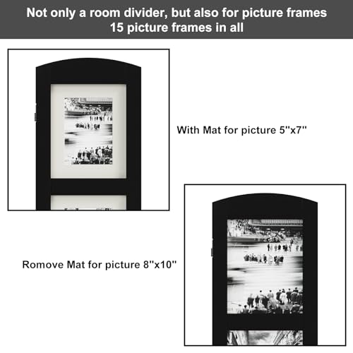 SZQINJI 3 Panel Photo Room Divider Screen, Solid Wood Divider for Room Separation for 8x10 Picture Frame Without Mat for 5x7 Photo with Mat, Black SZQINJI