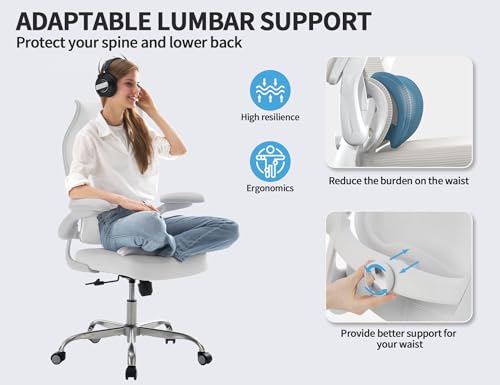 TRALT Ergonomic Office Chair - Desk Chair with Wave High Back Adjustable Lumbar Support Computer Chair - Gaming Chairs Mesh Backrest and PU Leather Seat for Home Reading Chairs to Adults(White) TRALT