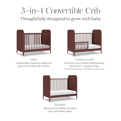 Namesake Brimsley Tambour 3-in-1 Convertible Crib in Crimson, GREENGUARD Gold Certified NAMESAKE