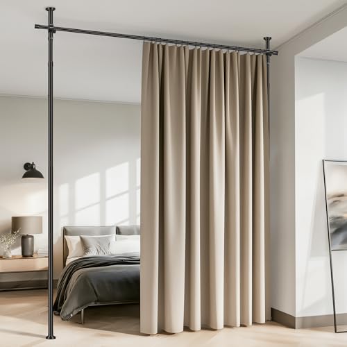 Gonnrly Room Divider Tension Rod No Drill, Adjustable 35-100" W x 43-120" H Freestanding Pole for Privacy,Room Divider Curtains,Black gonnrly