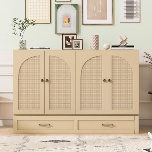 P PURLOVE Full Murphy Bed with Large Drawers, Wood Cabinet Bed with USB Port, No Box Spring Needed, Easy Assembly (Gold) P PURLOVE