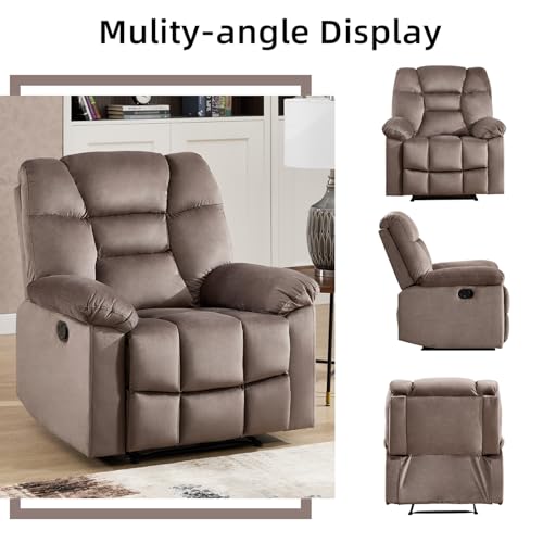 CANMOV Manual Recliner Single Sofa, Wall-Hugger Reclining Couch, Upholstered Sofa Chair with Armrests, Fabric Reclining Couch with Soft Cushion for Living Room (Brown, 36" W)