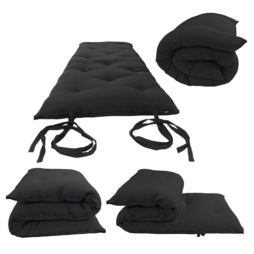 D&D Futon Furniture Cotton/Foam Traditional Japanese/Thai Floor Rolling Futon Mattresses, Yoga Meditation Mats, 3x30x80 Black D&D Futon Furniture