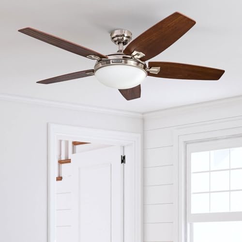 Honeywell Ceiling Fans Carmel, 48 Inch Contemporary Indoor LED Ceiling Fan with Light, Remote Control, Dual Mounting Options, Dual Finish Blades, Reversible Motor - 51920-01 (Brushed Nickel) Honeywell