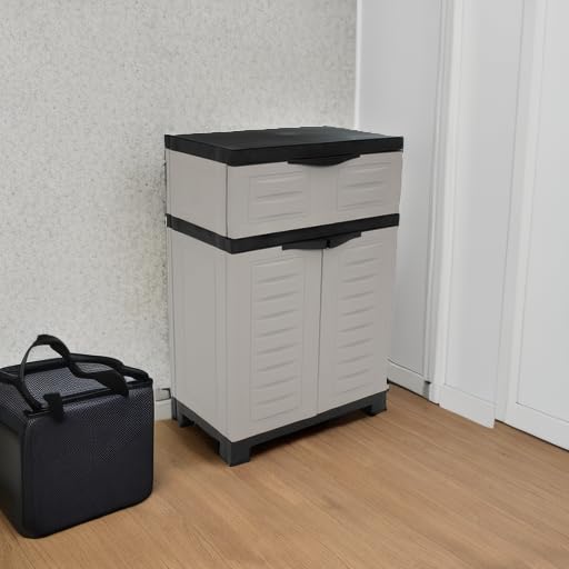 Sunnydaze Plastic Garage Storage Cabinet with Adjustable Shelf - 34.5" H - Garage, Office, Home, Laundry Room - Gray Sunnydaze Decor