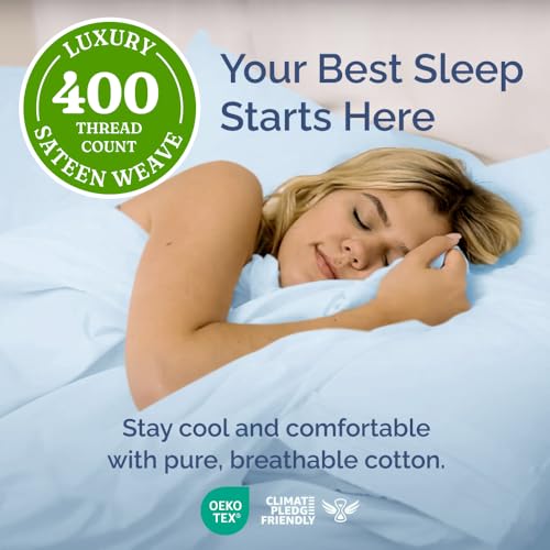 Twin XL Sheet Set - 100% Cotton Sheets - 3 Piece Twin XL Size Cotton Bed Set with Deep Pockets up to 16 Inches - Soft, Breathable & Cooling - Fade and Stain Resistant - Machine Washable - Light Blue CGK Unlimited