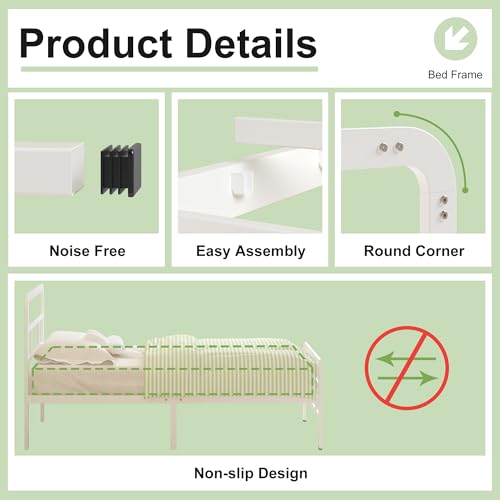 Cieemine 14 Inch White Twin XL Bed Frames with Headboard and Footboard, Heavy Duty Bed Frame Twin XL with Underneath Storage, No Box Spring Needed, Easy Assembly Cieemine