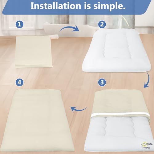 Cottington Lane Traditional Japanese Shikibuton Futon Cover, King Size Premium Cotton Zippered Floor Mattress Slipcover, Soft Durable, Ideal for Dorm Rooms, Guest Rooms, Ivory Cottington Lane