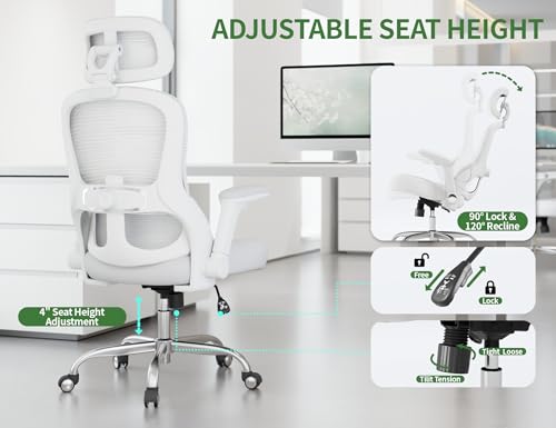 Veratric White Ergonomic Office Chair: Mesh Desk Chair Comfy with Adjustable Lumbar Support 400lbs High Back Computer Gaming Chair - Big and Tall Office Chairs with Extra Wide Seat-Adults Home Office Veratric