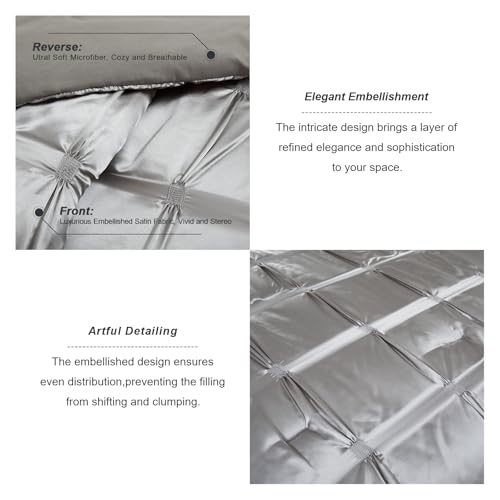 Lanest Housing Full/Queen Size Satin Comforter Set Grey, 3 Pieces Soft and Lightweight Silk Bedding, All Season Fluffy Down Alternative Comforter Bed Set Lanest Housing