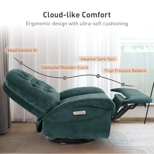 EONIX Stylish Power Swivel Rocker Recliner Chair for Living Room, Rocking All Positions, Dual Motor Independently Controlled Backrest and Headrest, USB Charging Port, Green, SXXY005021