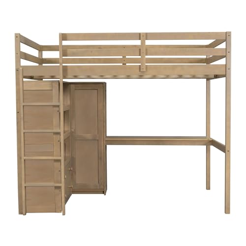 Harper & Bright Designs Full Size Loft Bed with Desk & Wardrobe, Wood Full Loft Bunk Bed with Storage Shelves and Drawers, No Box Spring Needed,Walnut Harper & Bright Designs