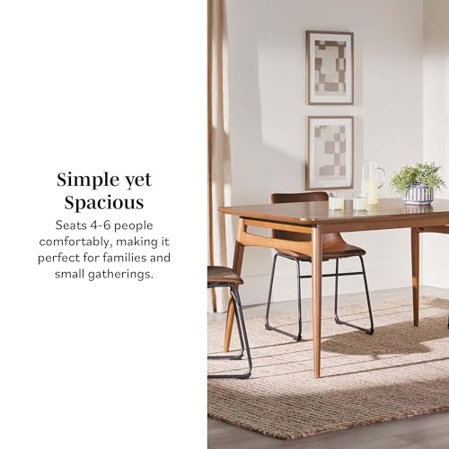 Walker Edison Mid-Century Modern Solid Wood Tapered-Leg Dining Table, 59 Inch, Walnut Walker Edison