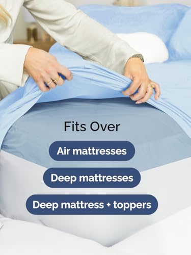Extra Deep Pocket Queen Sheet Set - 4 Piece Breathable & Cooling Bed Sheets - Hotel Luxury Sheet Set - Soft, Wrinkle Free & Comfy - Easily Fits Extra Deep Mattresses - Deep Pocket Light Blue Sheets CGK Unlimited