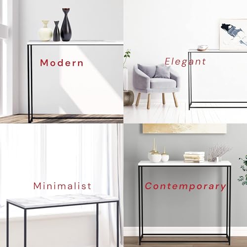 BOWERY HILL Contemporary Marble Console Table, 31" L x 13" W x 28" H, Engineered Wood Top, Black Metal Legs, Modern Style Entryway, Hallway or Living Room Accent Furniture BOWERY HILL