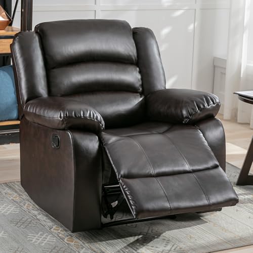 ANJ Manual Recliner Chair, Breathable Faux Leather Reclining Chairs with Overstuffed Arm and Back, Living Room Single Sofa Recliners (Dark Brown) ANJ