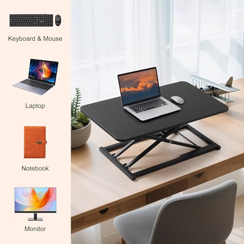 Raathionty Standing Desk Converter Adjustable Height,Keyboard Riser for Stand Up Desk Riser,Computer Keyboard Stand for Desktop,Ergonomic Sit Stand Computer Workstations Black Size 23.6 Inch Raathionty