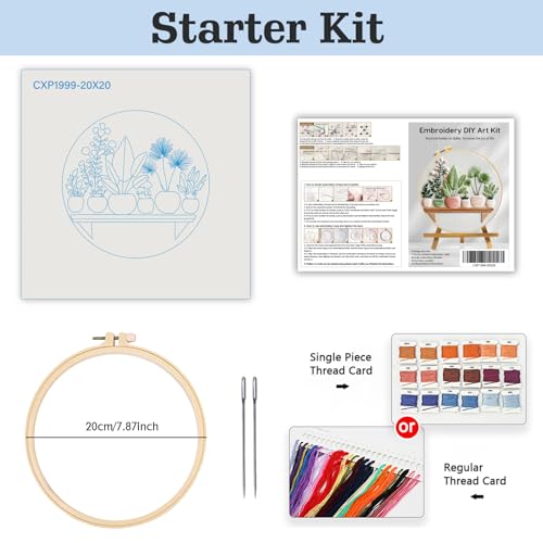 Embroidery Kit for Beginners & Adults,Green Plant Pattern Embroidery Kit Include Embroidery Cloth Hoops Threads for Craft Lover Hand Stitch with Embroidery Skill Techniques,Perfect Handmade Gift