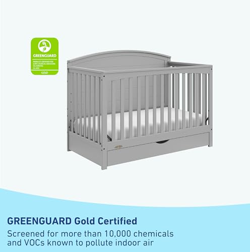 Graco Bellwood 5-in-1 Convertible Crib with Drawer (Pebble Gray) - GREENGUARD Gold Certified, Full-Size Storage Drawer, Converts to Toddler Bed and Full-Size Bed STORK CRAFT